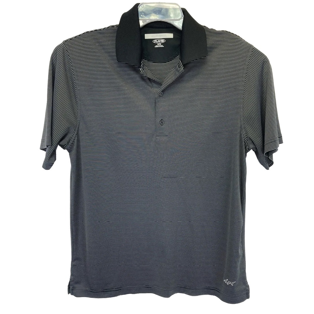 Greg Norman Play Dri Mens Medium Black/White Striped Golf Polo Shirt (Q21) NW/OT